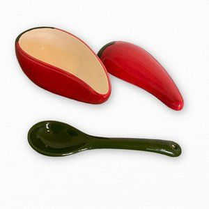 Red Chili Pepper - Salsa serving Bowl W/Spoon
